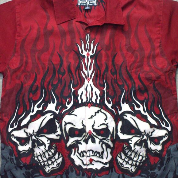Steve And Barrys Club Shirt Skulls Flames Men's Button Up L - Picture 1 of 4